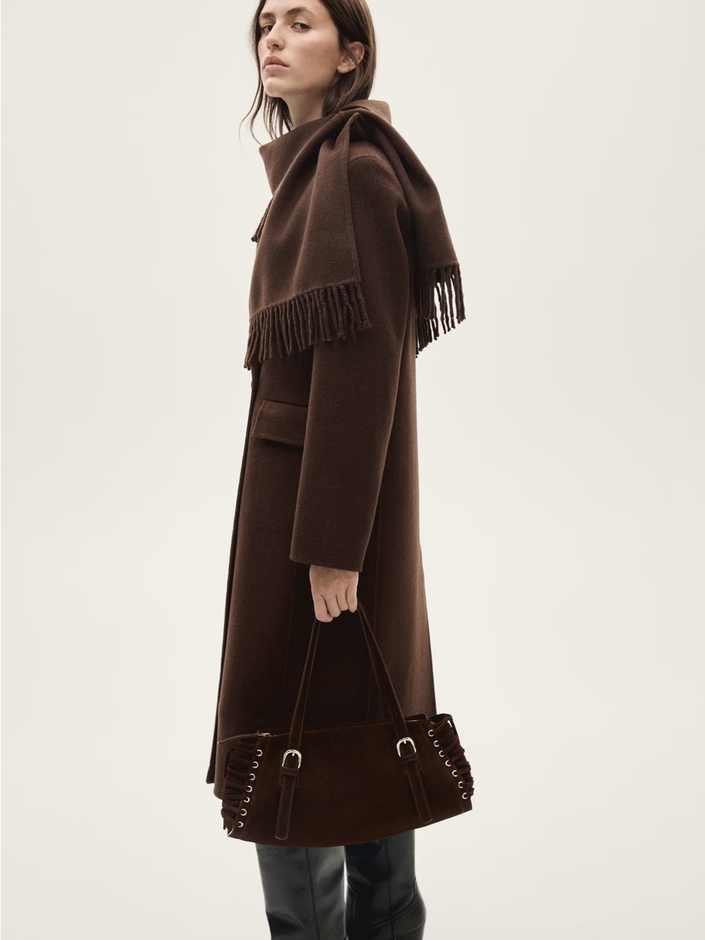 Mango WOOL COAT WITH FRINGED SCARF - Picture 11 of 11